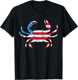 Crab Vintage American Flag T-Shirt - T-Shirt | Black