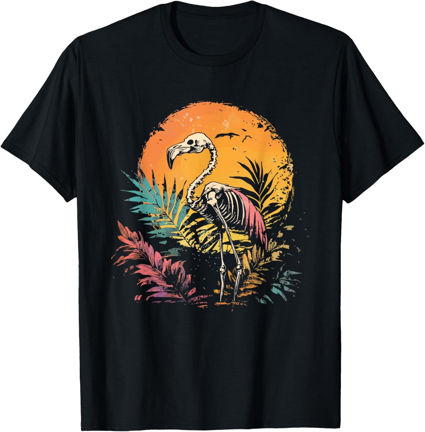 Flamingo Skeleton Retro Graphic Summer T-Shirt - T-Shirt | Black