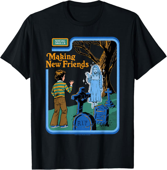 New Friends Ghost Sarcastic Retro Vintage Funny Adult Humor T-Shirt - T-Shirt | Black