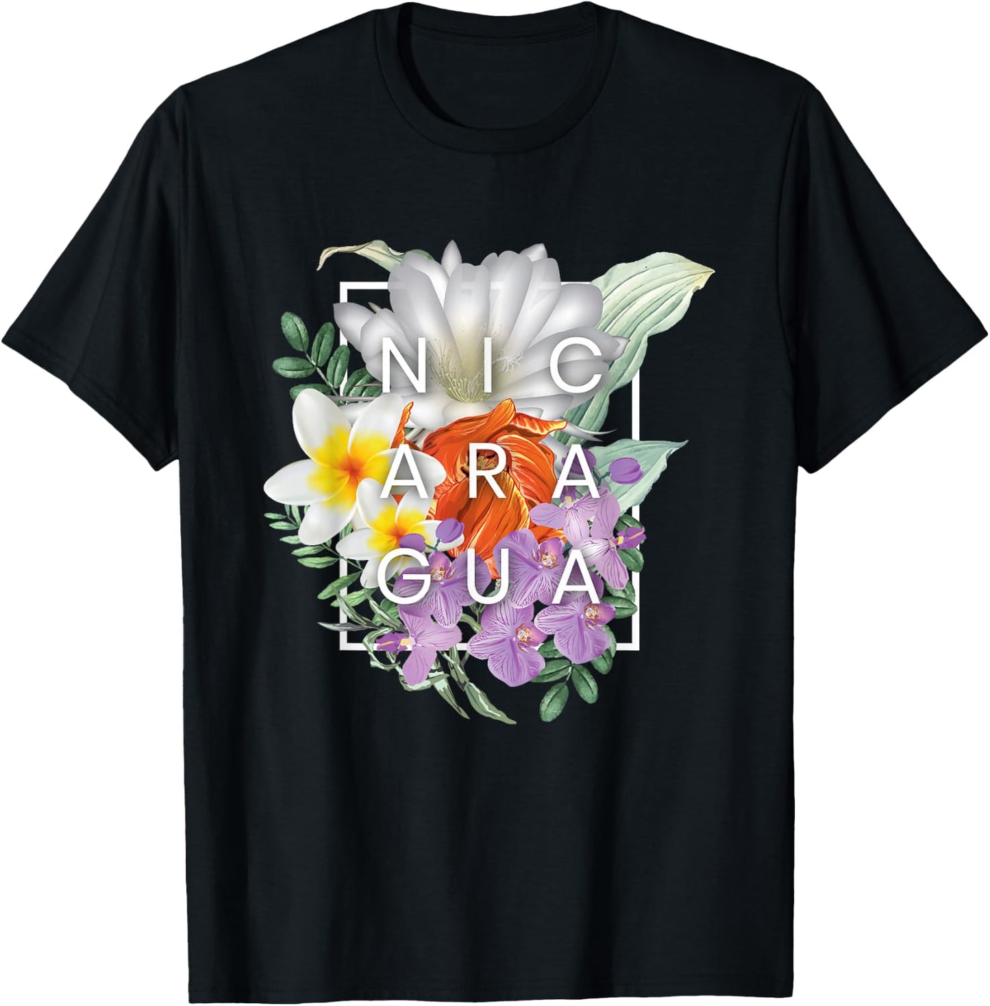 Flowers of Word Art Nicaragua - Nicaraguan Pride T-Shirt - T-Shirt | Black