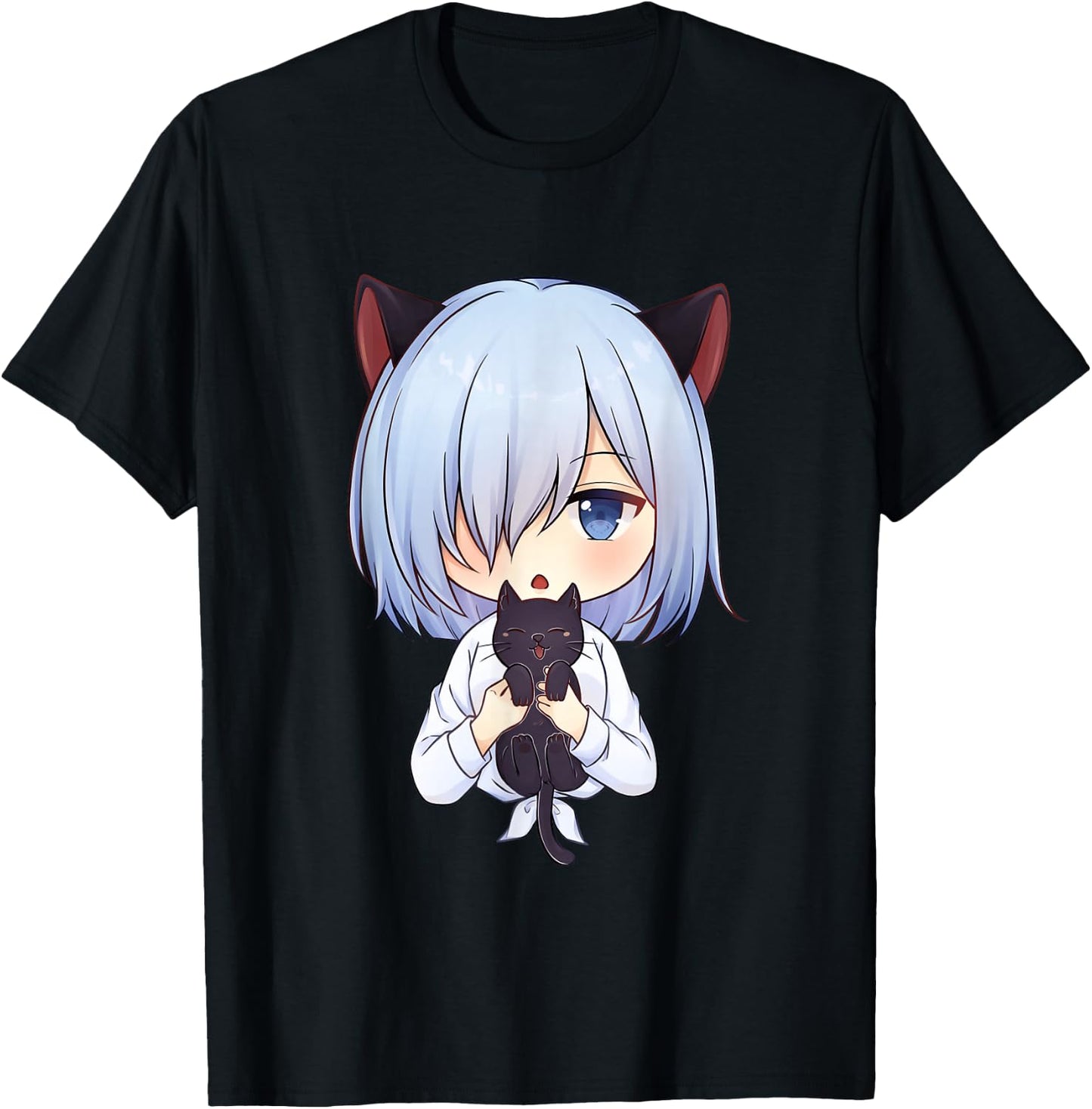 Kawaii Anime Neko Cat Girl Manga Otaku Lover , black T-Shirt - T-Shirt | Black