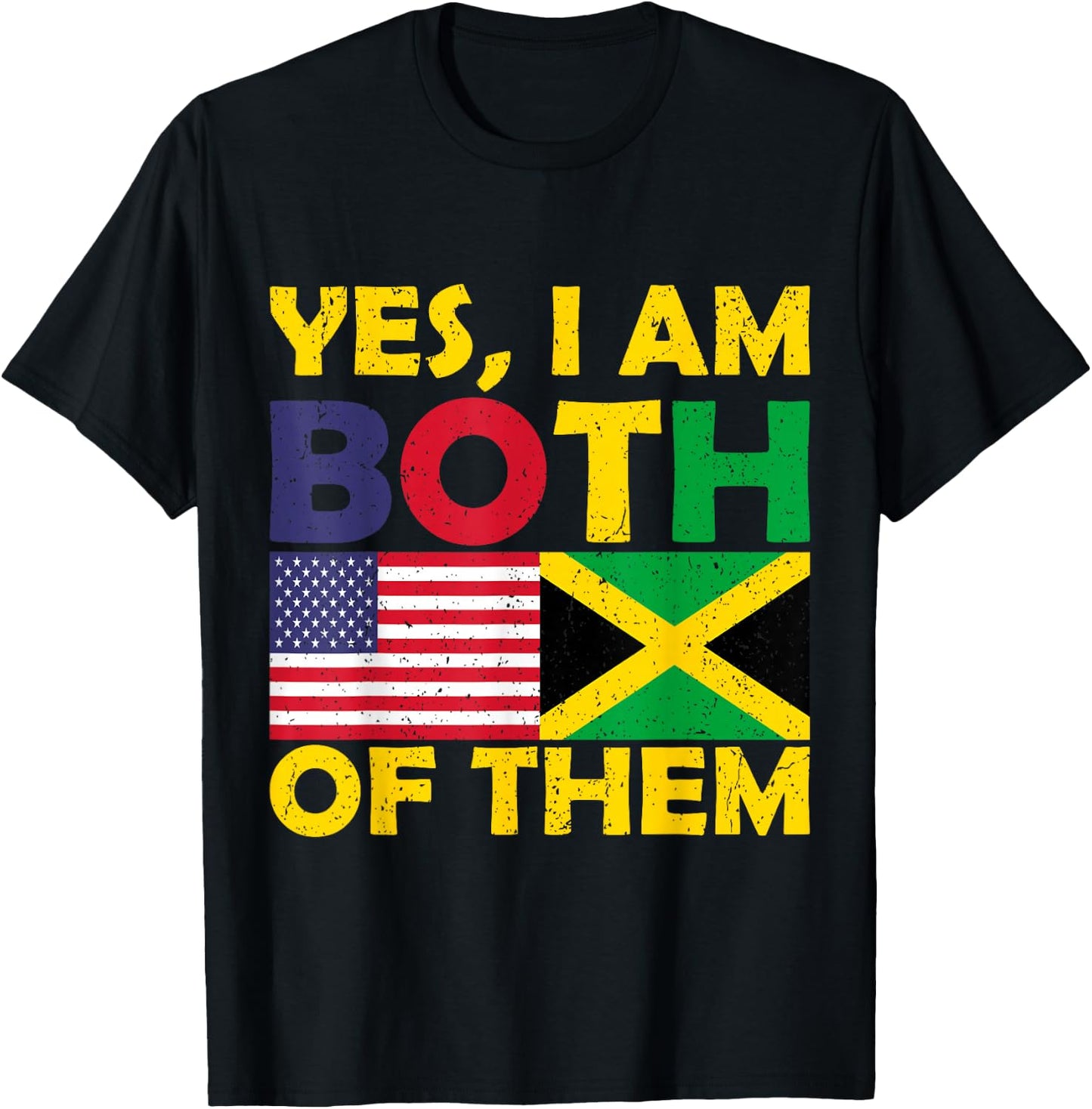 Yes I'm Both Of Them USA Flag And Jamaica Vintage Jamaican T-Shirt - T-Shirt | Black