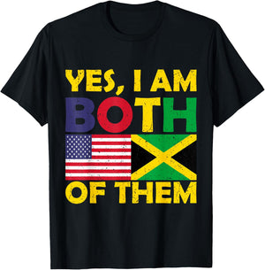 Yes I'm Both Of Them USA Flag And Jamaica Vintage Jamaican T-Shirt - T-Shirt | Black