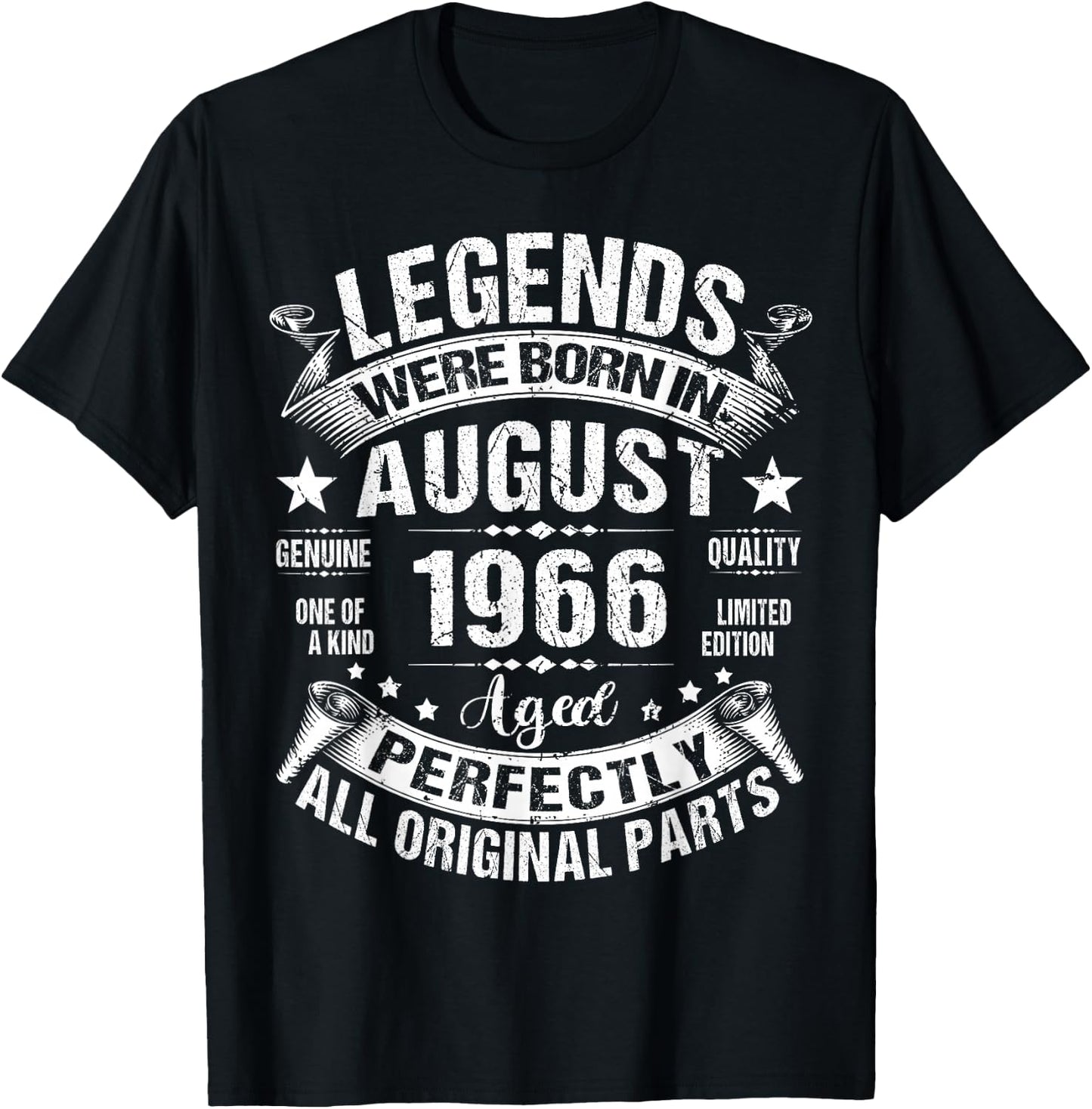 Legends were Born in August 1966 60th Birthday 60 Years Old T-Shirt - T-Shirt | Black