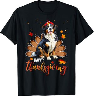 Cute Bernese Mountain Happy Thanksgiving turkey Dog T-Shirt - T-Shirt | Black