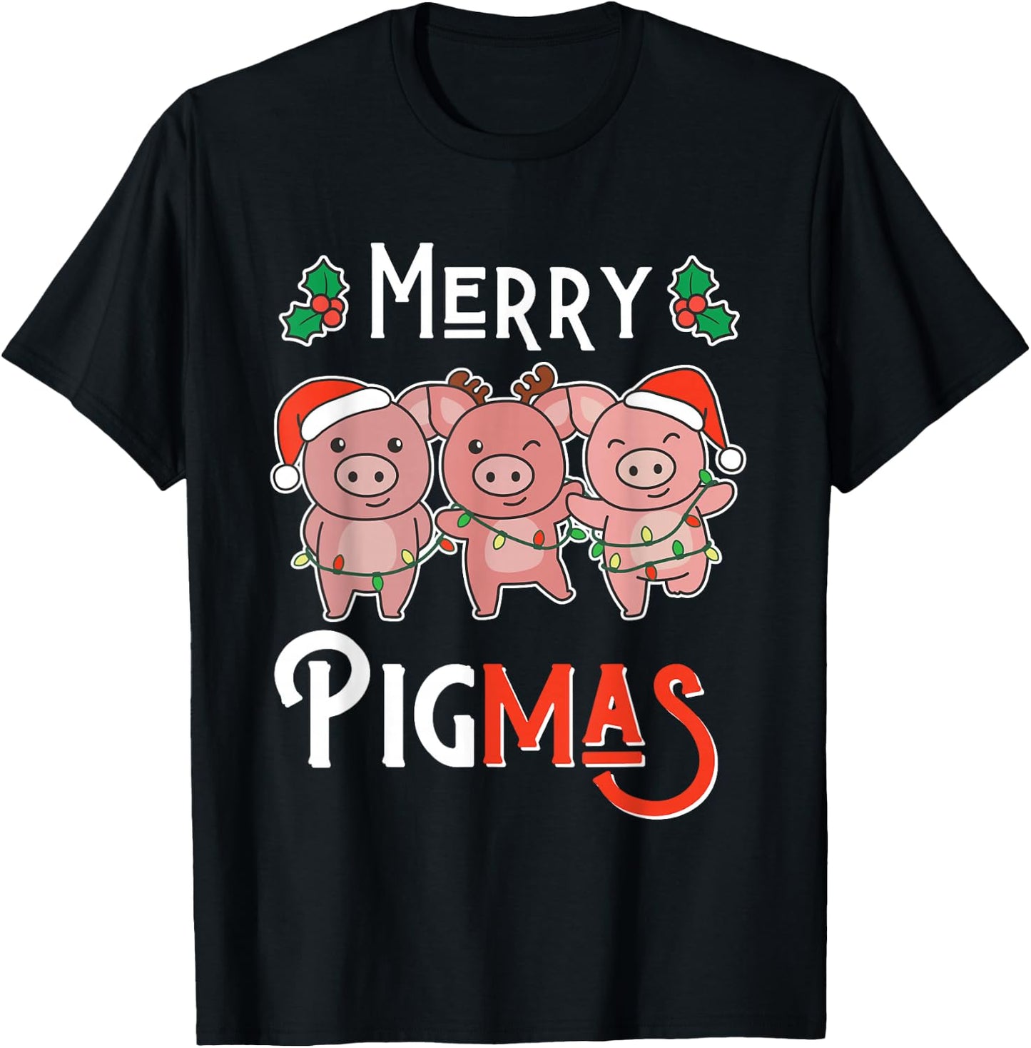 Merry Pigmas Pun Pig Christmas T-Shirt - T-Shirt | Black