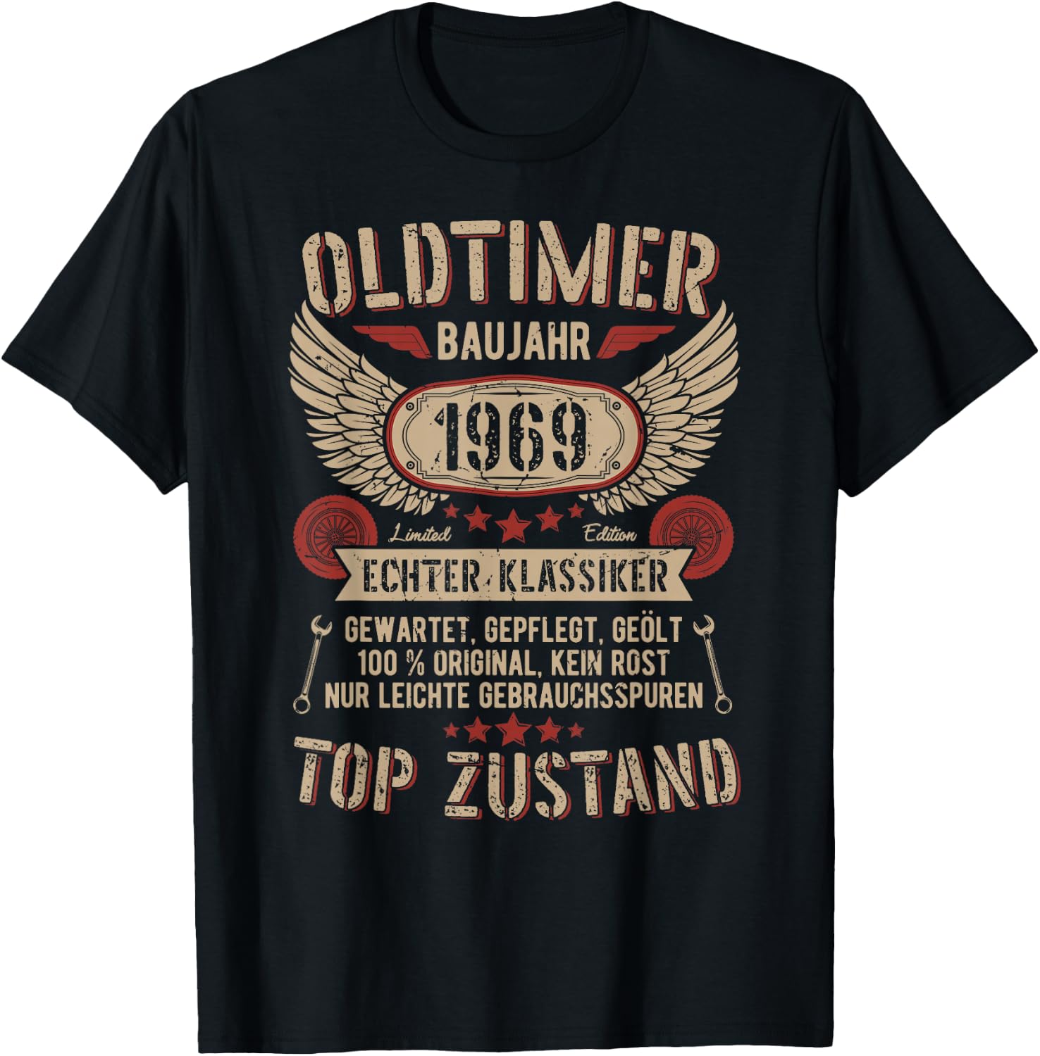 Oldtimer Baujahr 1969 Geboren Vintage Birthday Retro , black, s T-Shirt - T-Shirt | Black