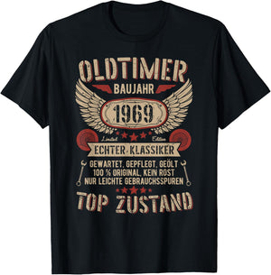 Oldtimer Baujahr 1969 Geboren Vintage Birthday Retro , black, s T-Shirt - T-Shirt | Black