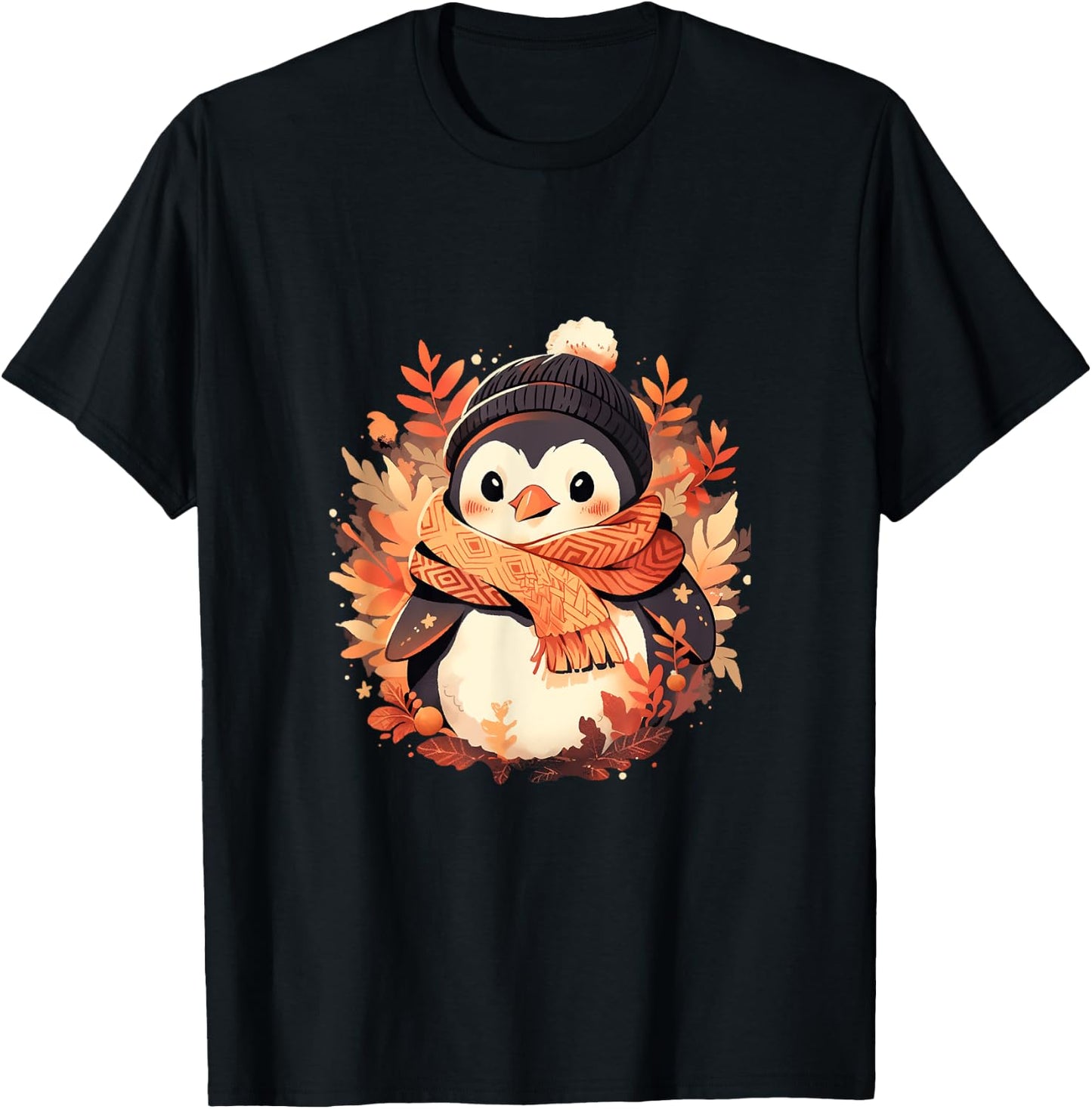 Fall Vibes Autumn Season Penguin Animal Kids Black Small T-Shirt - T-Shirt | Black