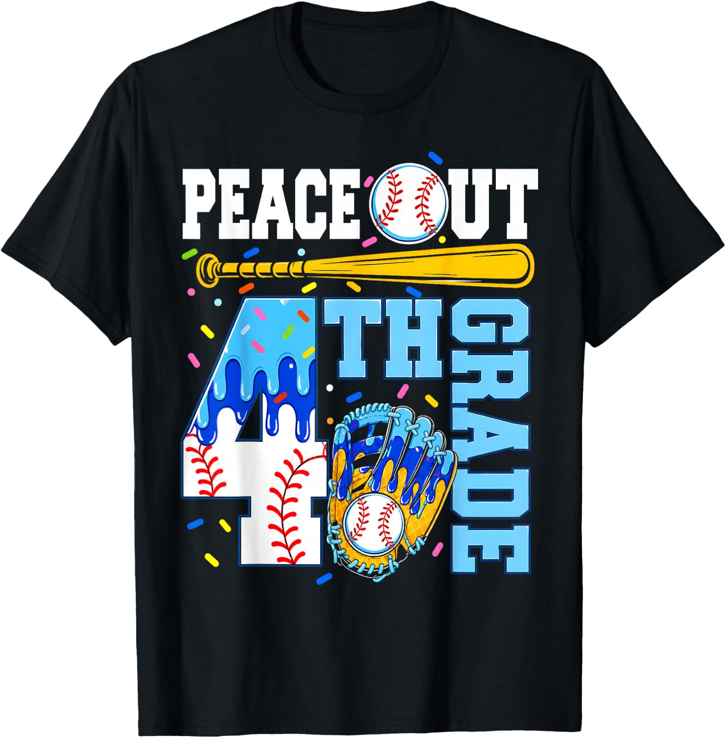 4th Grade Fourth Baseball Drip Graduation Last Day of School T-Shirt - T-Shirt | Black
