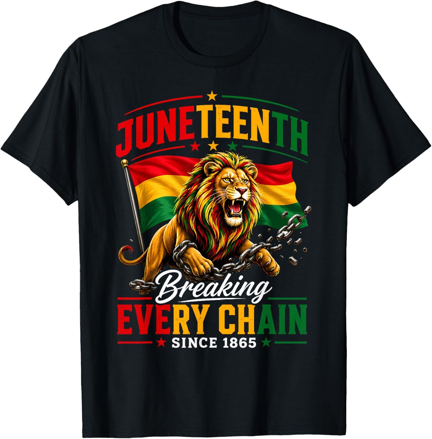 Men Juneteenth Shirt Lion Breaking Every Chain Since 1865 T-Shirt - T-Shirt | Black