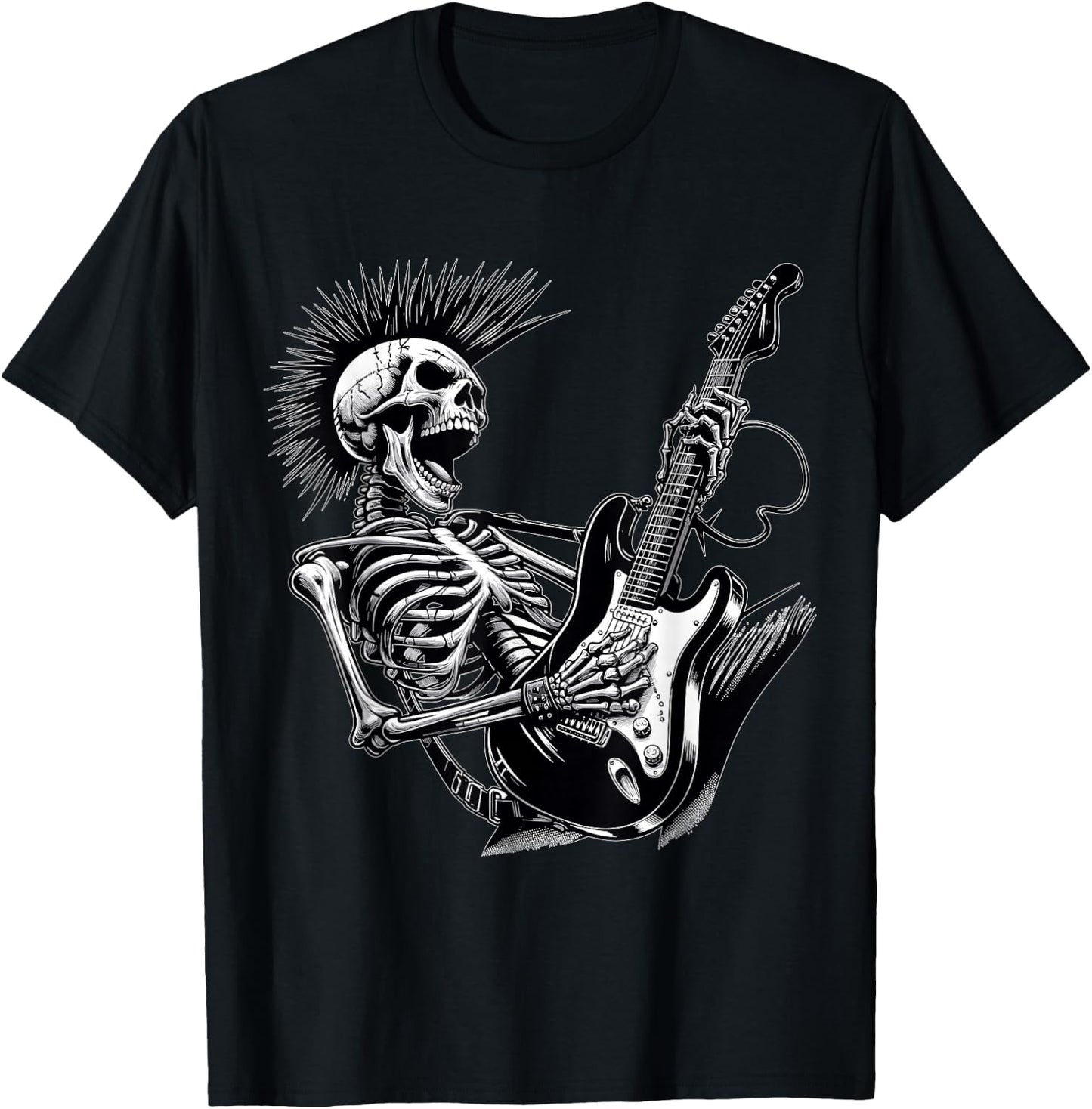 Rock and Roll Skeleton Playing Guitar T-Shirt - T-Shirt | Black