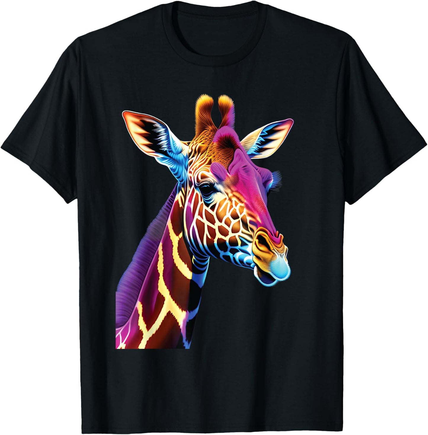 cute colorful Giraffe head art face for lover safari African T-Shirt - T-Shirt | Black