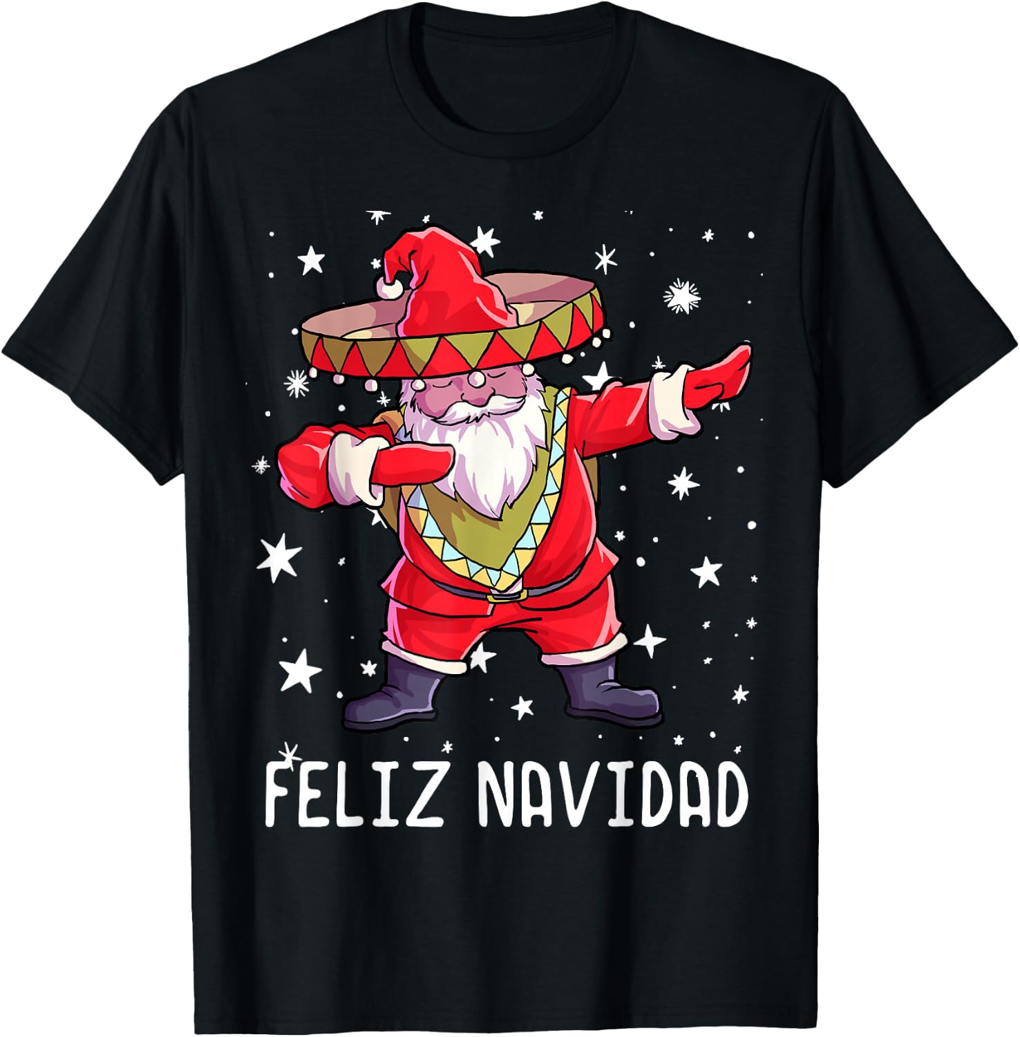 Christmas Sombrero Poncho Mexican Dabbing Santa T-Shirt - T-Shirt | Black