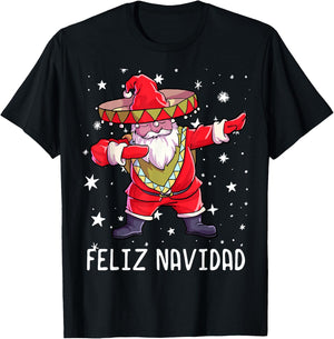 Christmas Sombrero Poncho Mexican Dabbing Santa T-Shirt - T-Shirt | Black