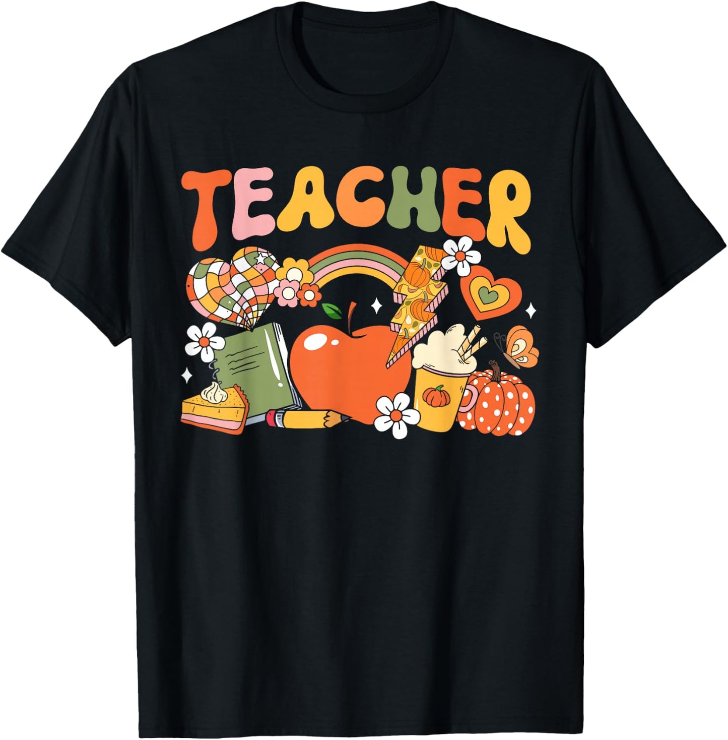 Teacher Fall Autumn Pumpkin Thanksgiving Thankful Teacher Men Women Kids T-Shirt - T-Shirt | Black