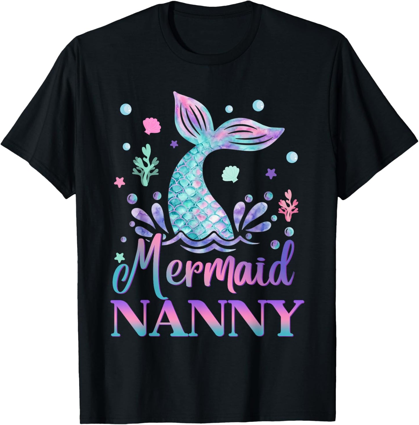 Birthday Mermaid Nanny Matching Family Bday Party T-Shirt - T-Shirt | Black