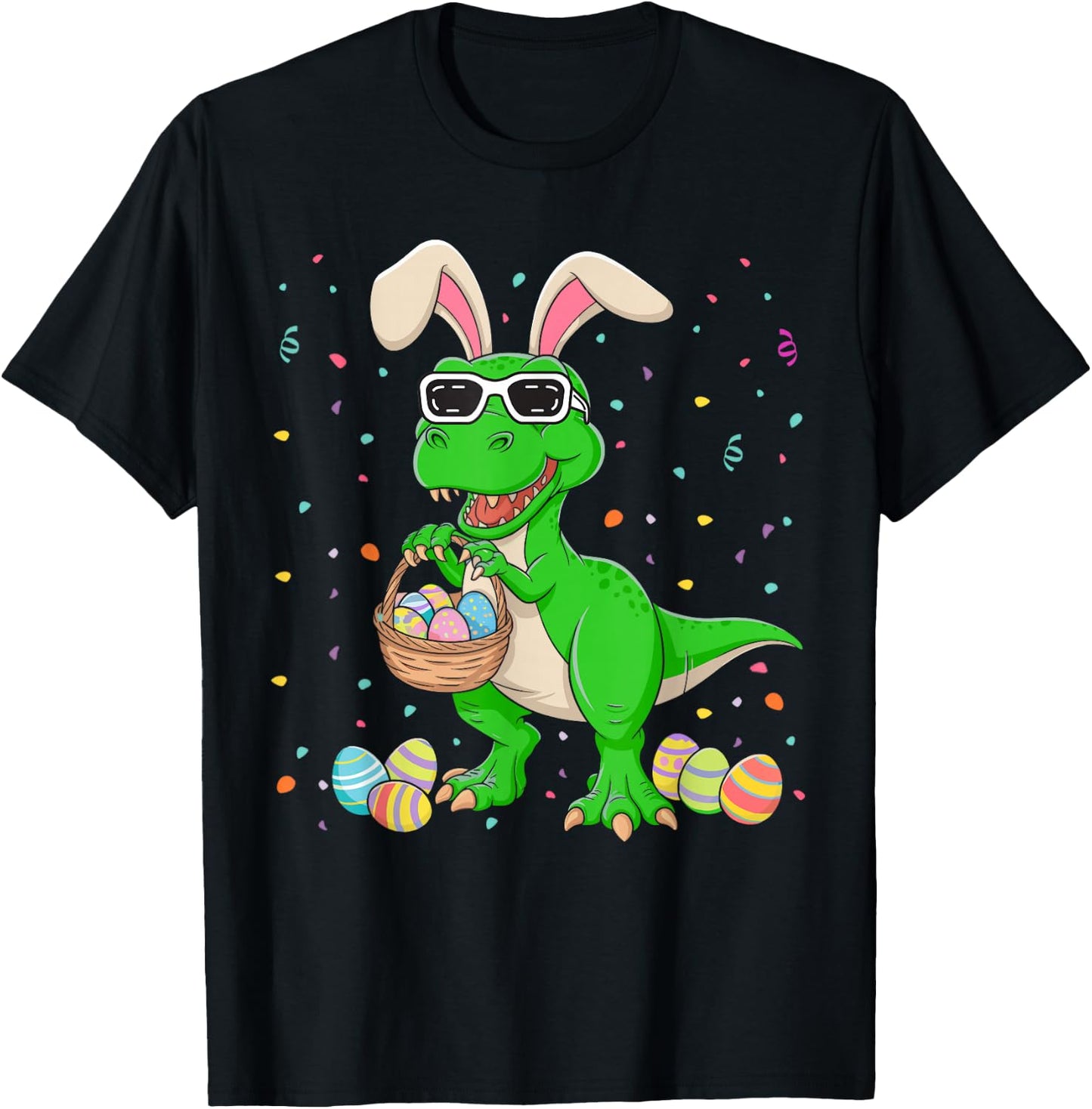 Easter T Rex Bunny Ears Dinosaur Eggs Easter Day Kids Boys T-Shirt - T-Shirt | Black