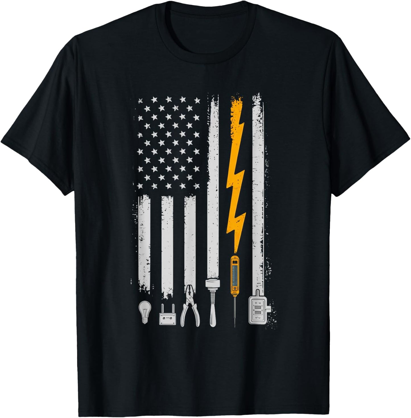Vintage Electrician USA Flag Tools Engineer Lineman T-Shirt - T-Shirt | Black