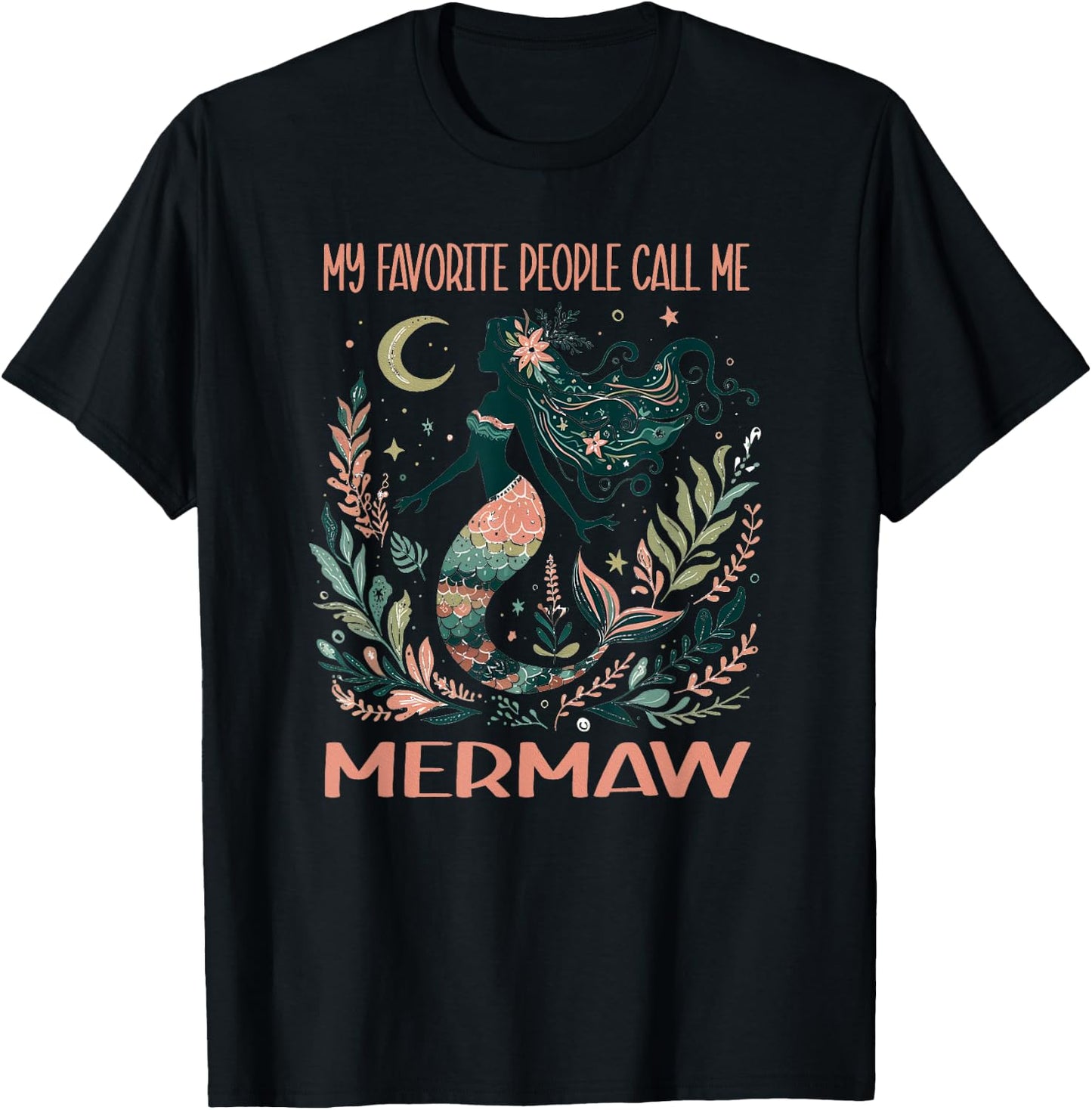 Mermaid Grandma My Favorite People Call Me Mermaw Retro T-Shirt - T-Shirt | Black