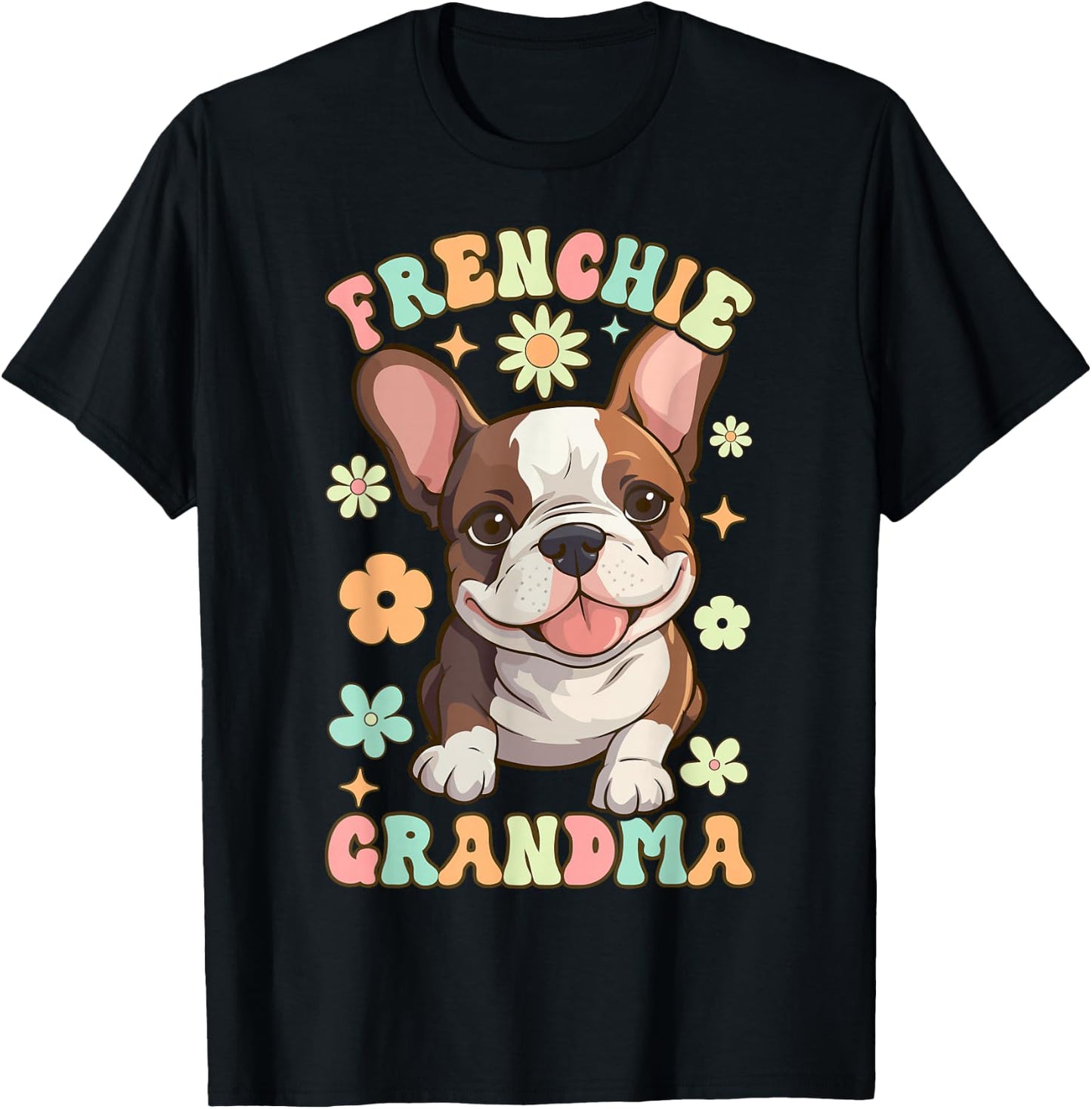 Frenchie Grandma Groovy Female Bulldog Lover French Bulldog T-Shirt - T-Shirt | Black