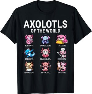 Axolotls Of The World Kawaii Axolotls T-Shirt - T-Shirt | Black
