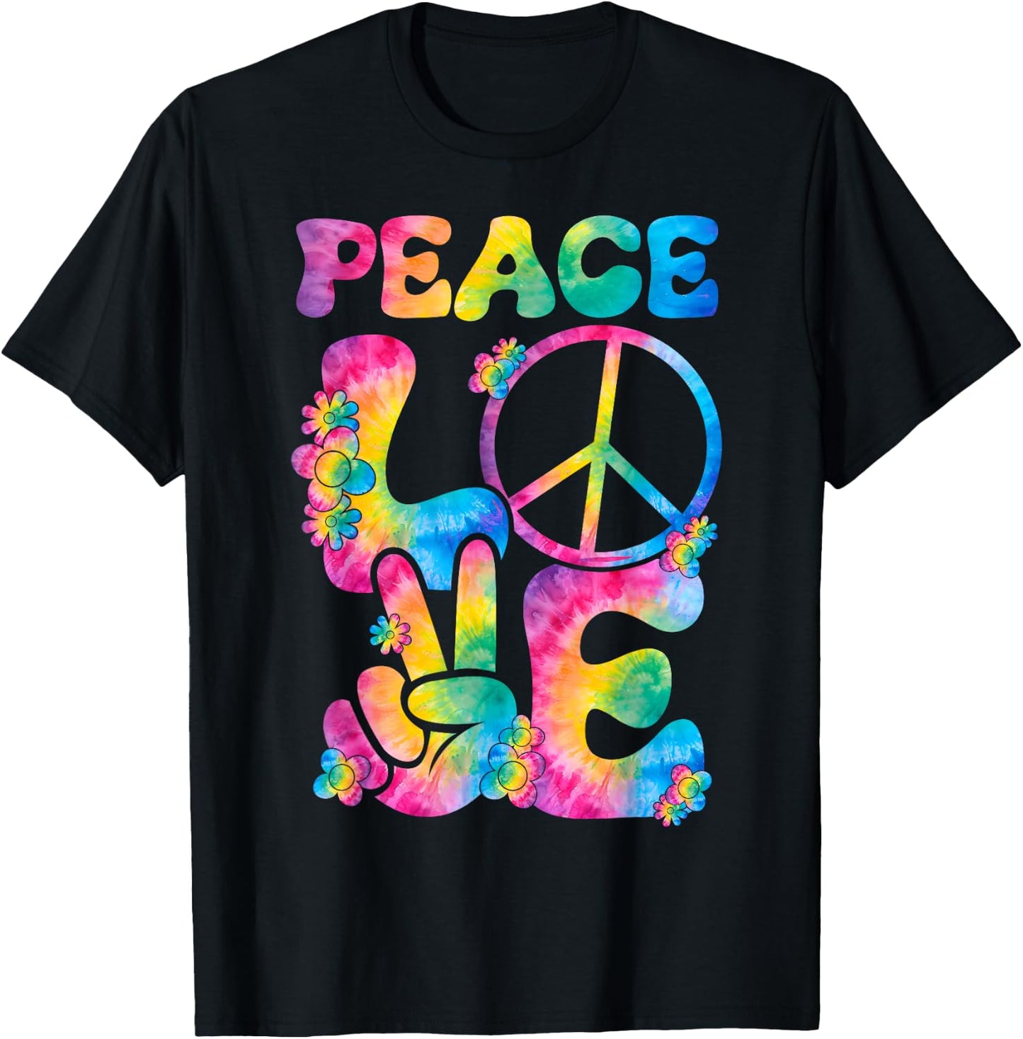 Peace Sign Love Tie Dye Style rétro années 70 et 80 T-Shirt - T-Shirt | Black