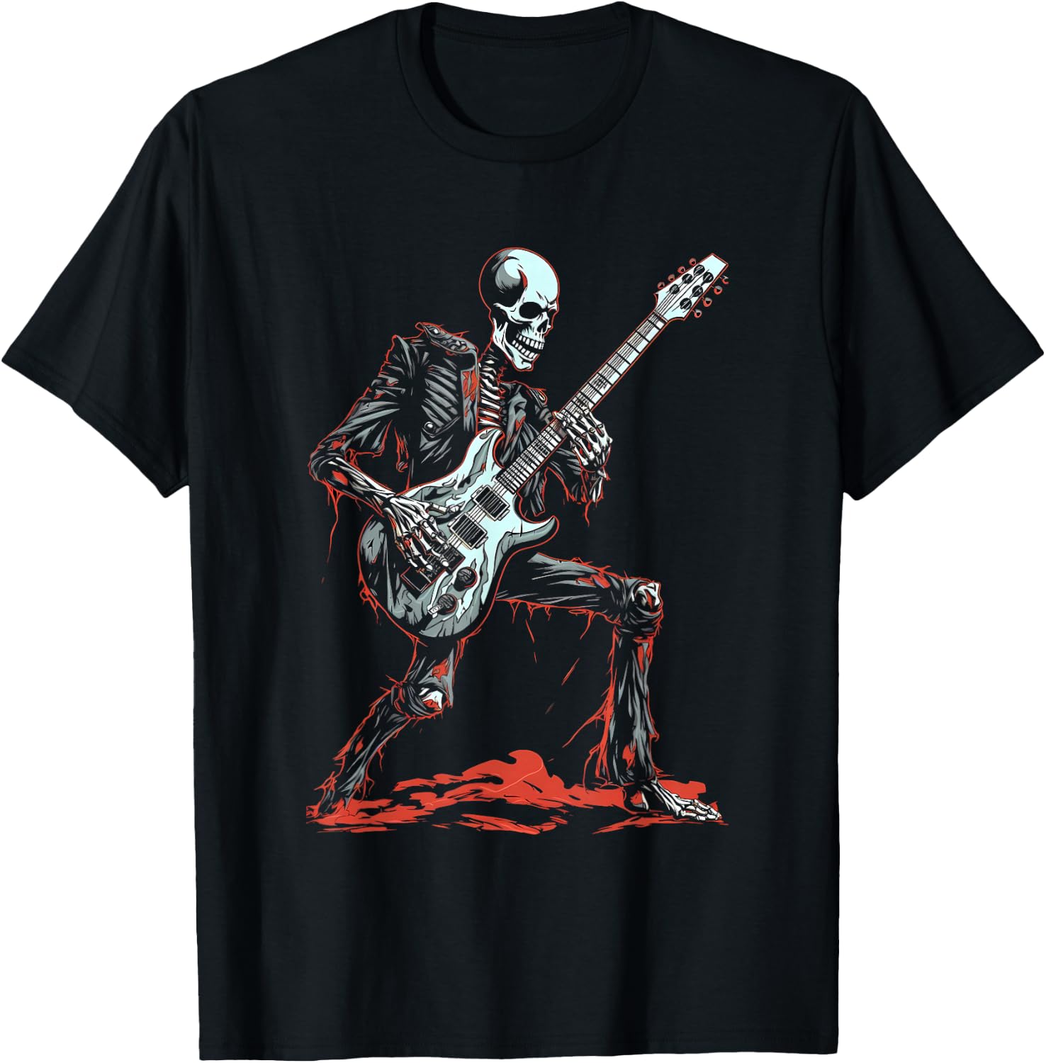 Skeleton Playing Guitar Rock & Roll Skeleton Hand T-Shirt - T-Shirt | Black