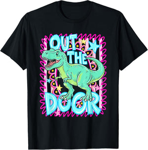 Out the Door Dinosaur TRex Last Day of School Dinosaur Lover T-Shirt - T-Shirt | Black