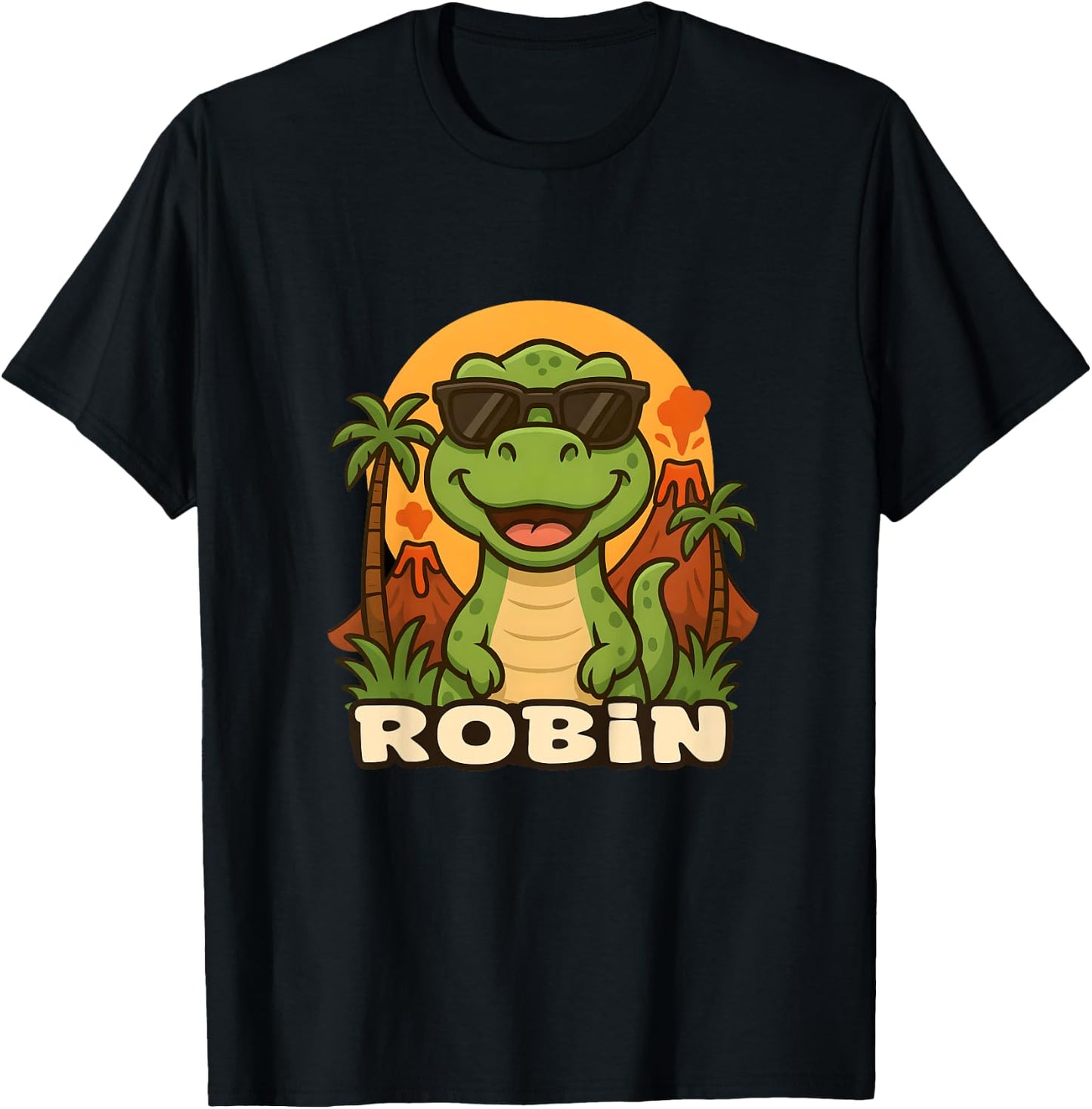 Kids Robin - Dinosaur T-Rex Themed Design with Name for Kids T-Shirt - T-Shirt | Black