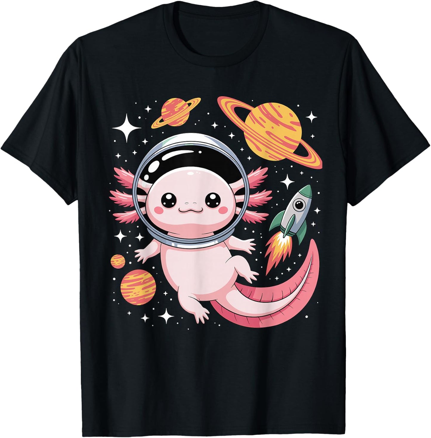 Kawaii Axolotl Astronaut Cute Axolotls Planets Space T-Shirt - T-Shirt | Black
