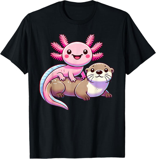 Anime Kawaii Axolotl Otter T-Shirt - T-Shirt | Black