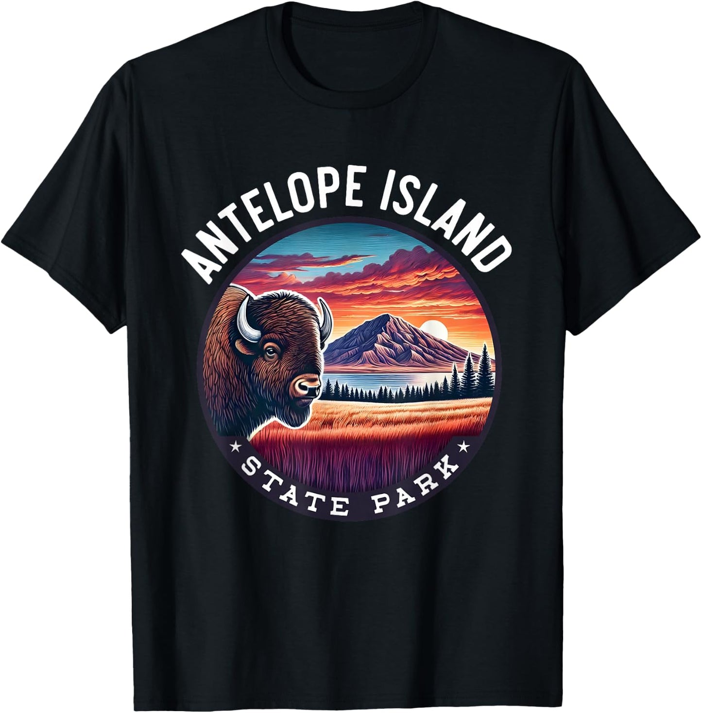 Antelope Island State Park Hiking Souvenir Bison Outdoor T-Shirt - T-Shirt | Black