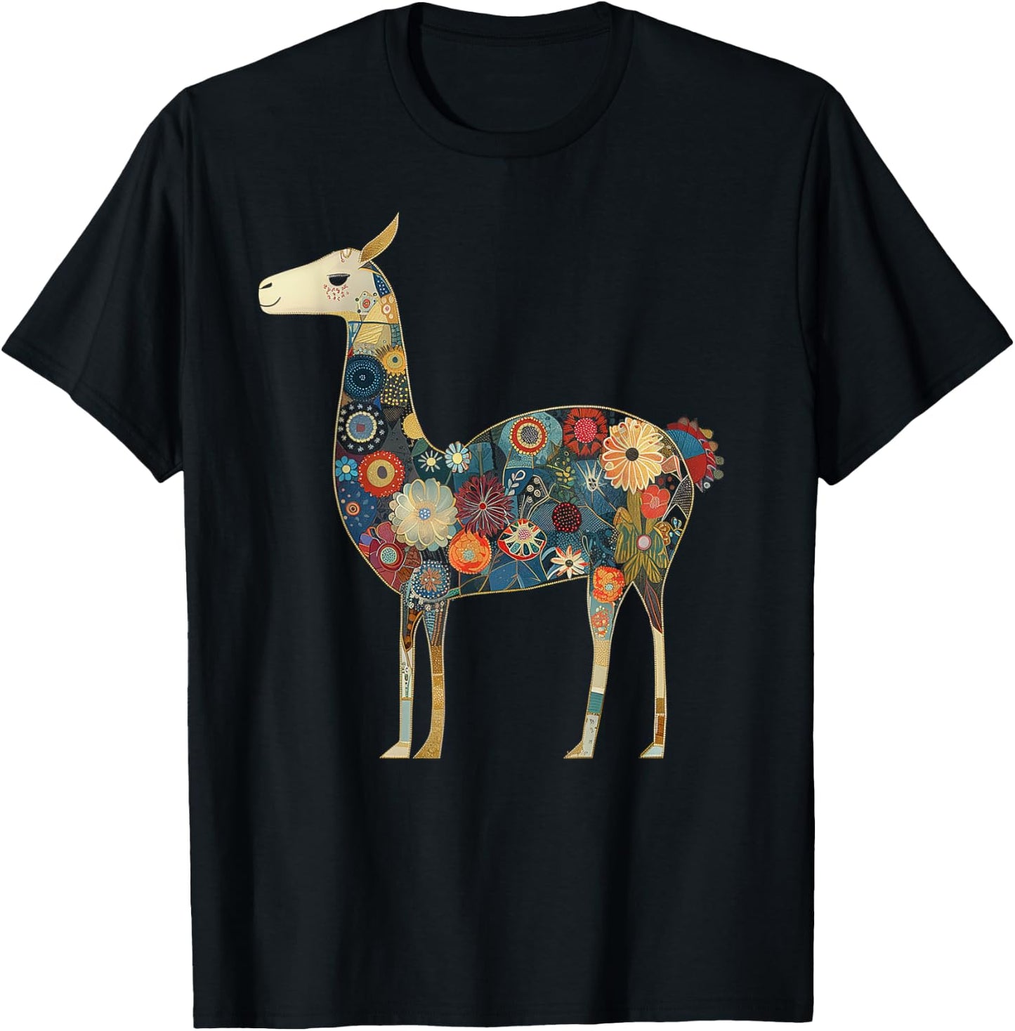 Llama Alpaca Floral Colorful Flowers Peru Peruvian Souvenir T-Shirt - T-Shirt | Black