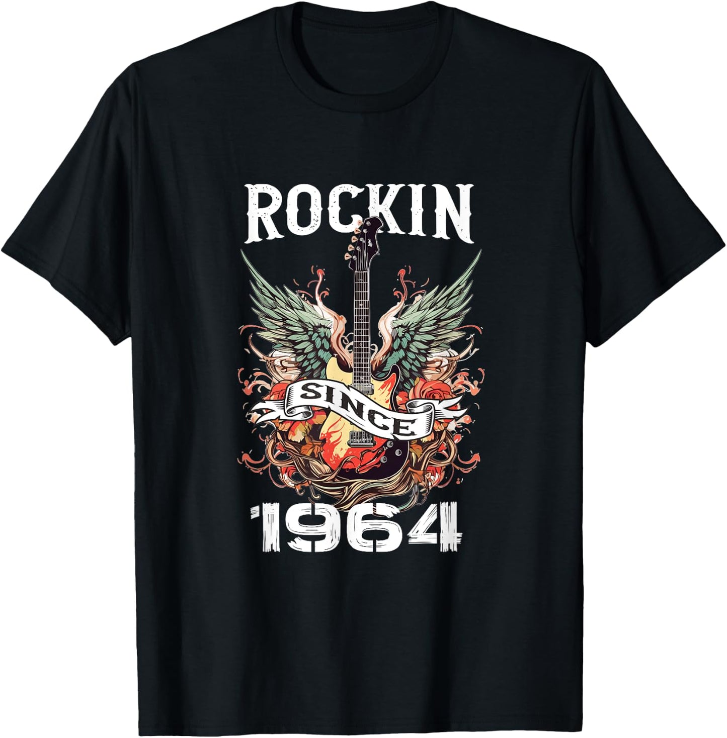 Rockin Since 1964 Classic Rock Guitar Year Of Birth Birthday T-Shirt - T-Shirt | Black