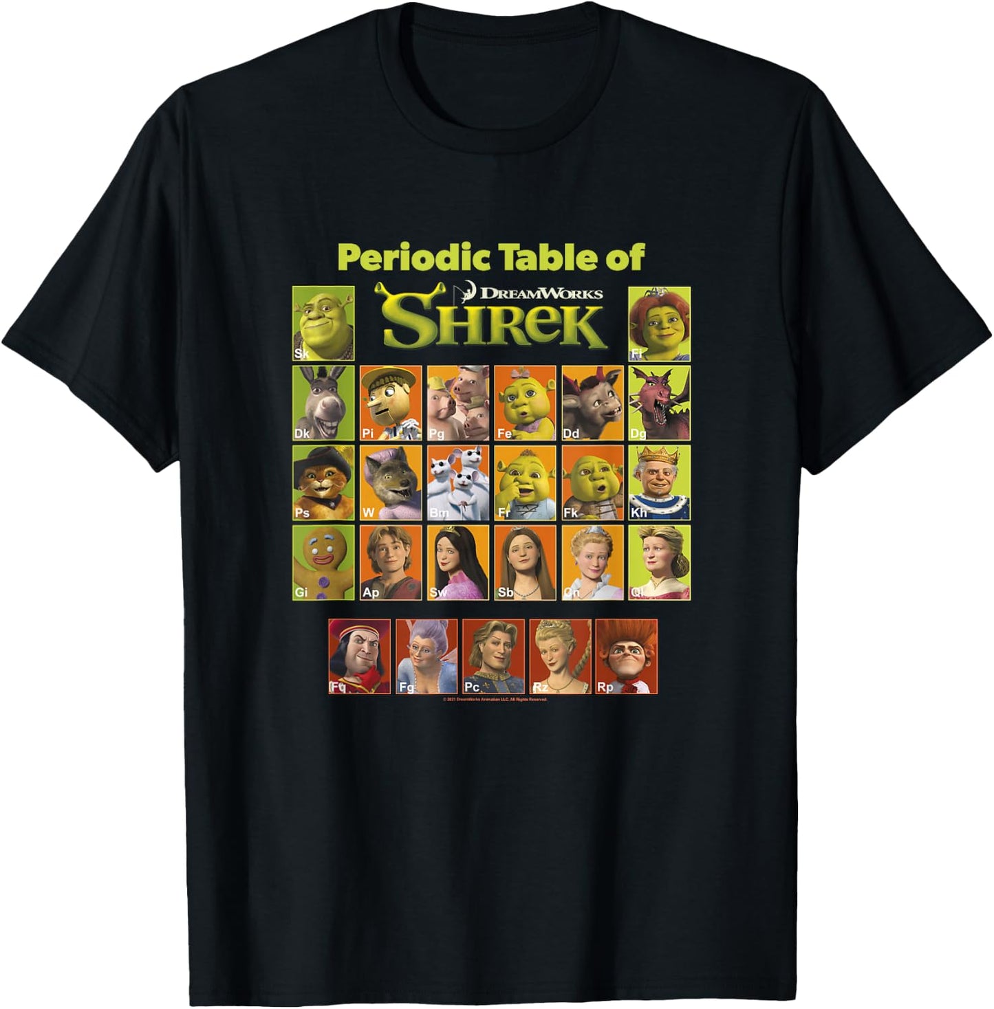 Shrek Periodic Table of Shrek Characters T-Shirt - T-Shirt | Black