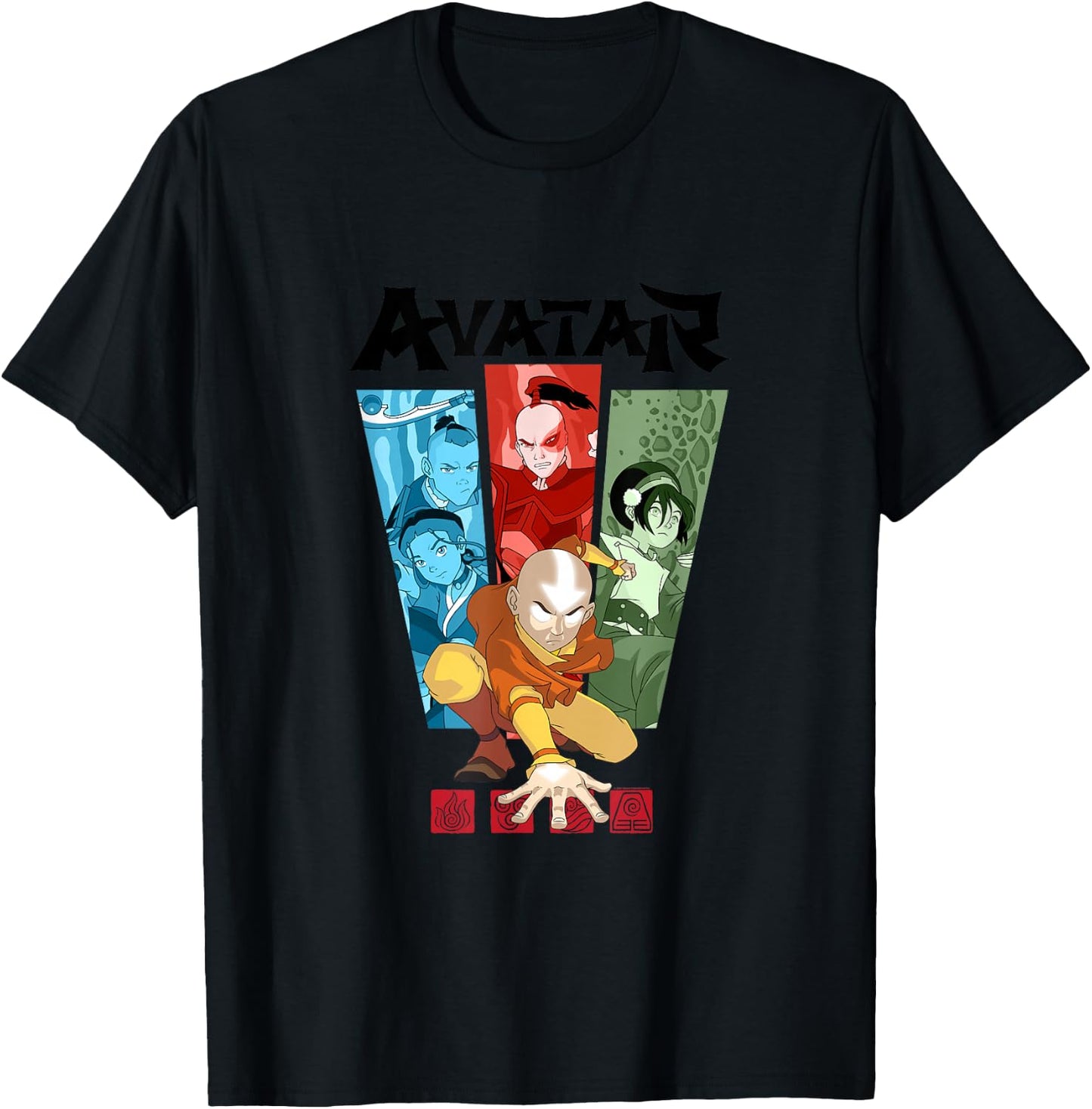 Avatar Comic Color Split Gaang Aang Sokka Katara Toph Zuko T-Shirt - T-Shirt | Black