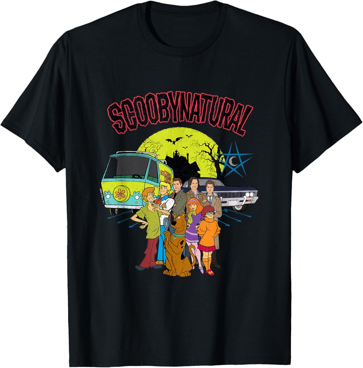 Scooby-Doo Scoobynatural Mystery Machine and Baby with Gang , Black, S T-Shirt - T-Shirt | Black