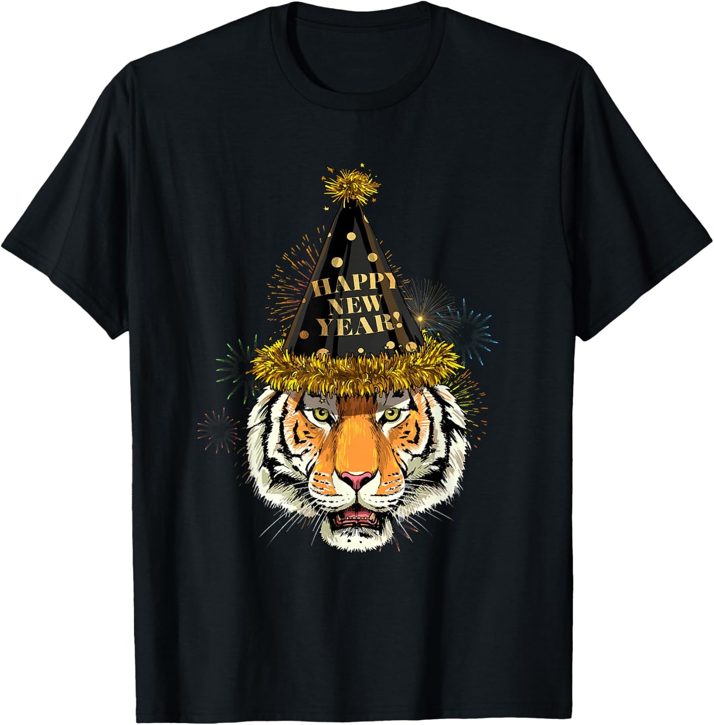 Tiger New Year Shirt 2024 Happy New Years Eve NYE Fireworks T-Shirt - T-Shirt | Black