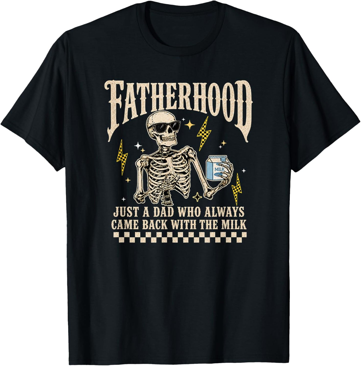 Fatherhood Skeleton Gothic Retro Funny Dad Fathers Day T-Shirt - T-Shirt | Black