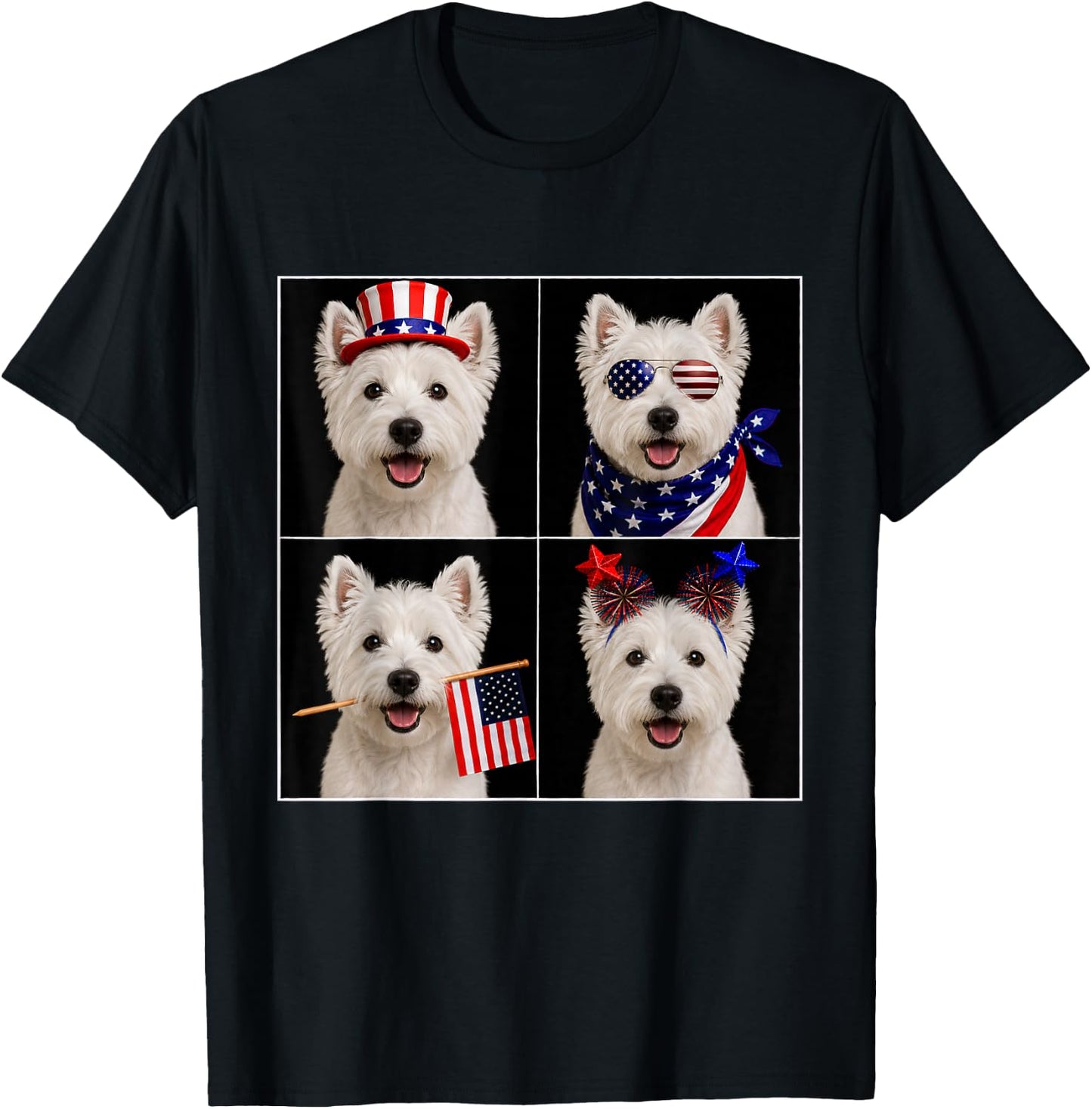 West Highland Terrier 4th of July Westie Dog USA Photobooth T-Shirt - T-Shirt | Black