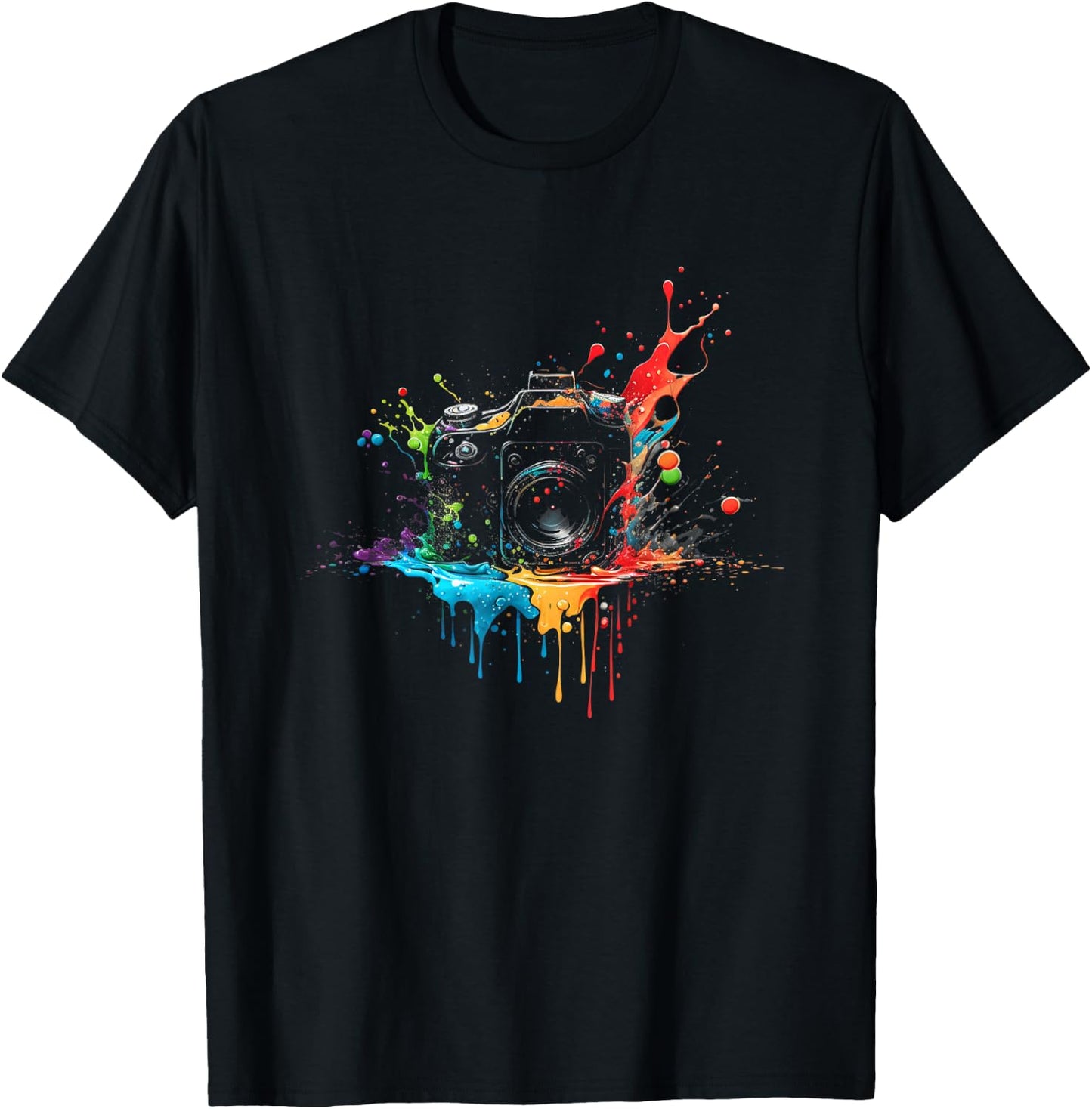 Camera Splash Art Photography SLR Photographer Retro , black T-Shirt - T-Shirt | Black