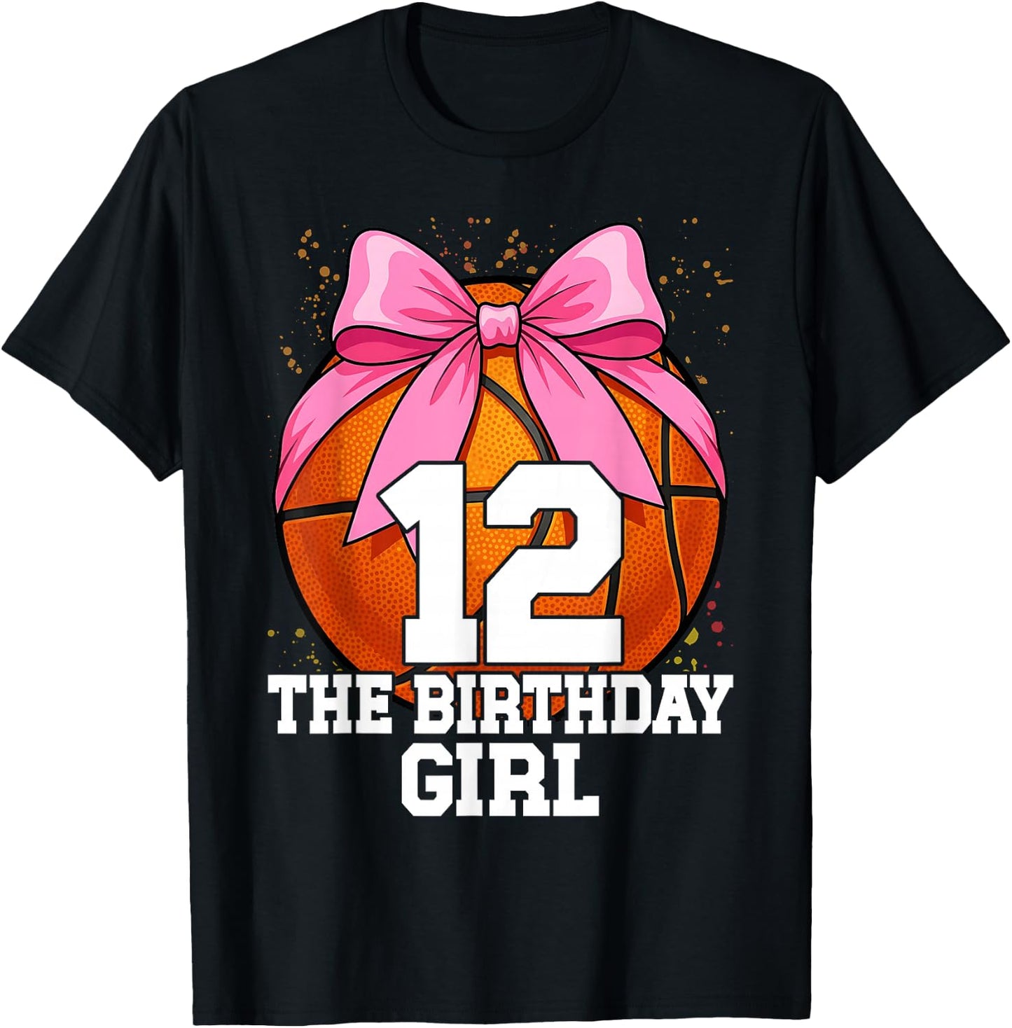 12th Birthday Girl Basketball Ball Coquette Pink 11 Eleven T-Shirt - T-Shirt | Black