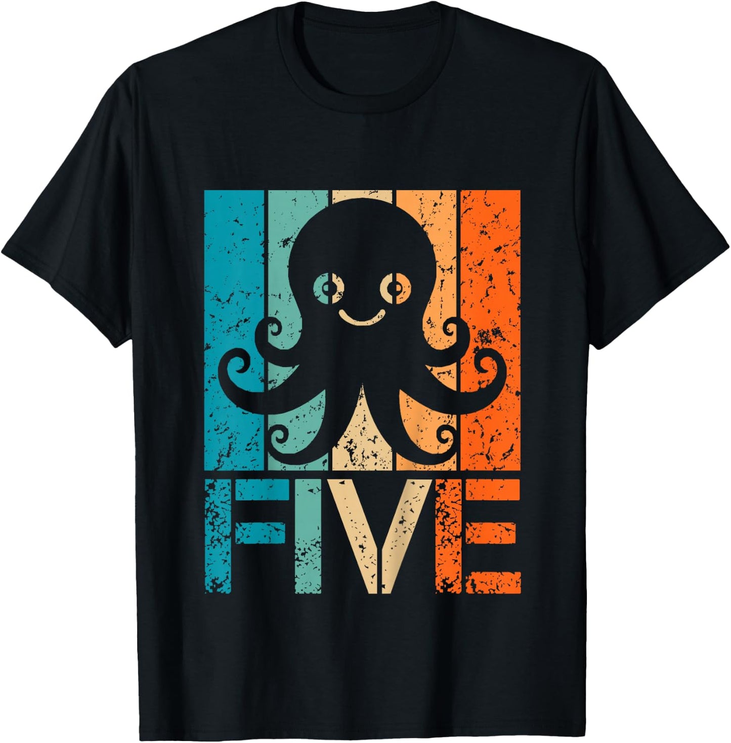Funny 5th Octopus Birthday 5 Year Old Birthday Octopus T-Shirt - T-Shirt | Black