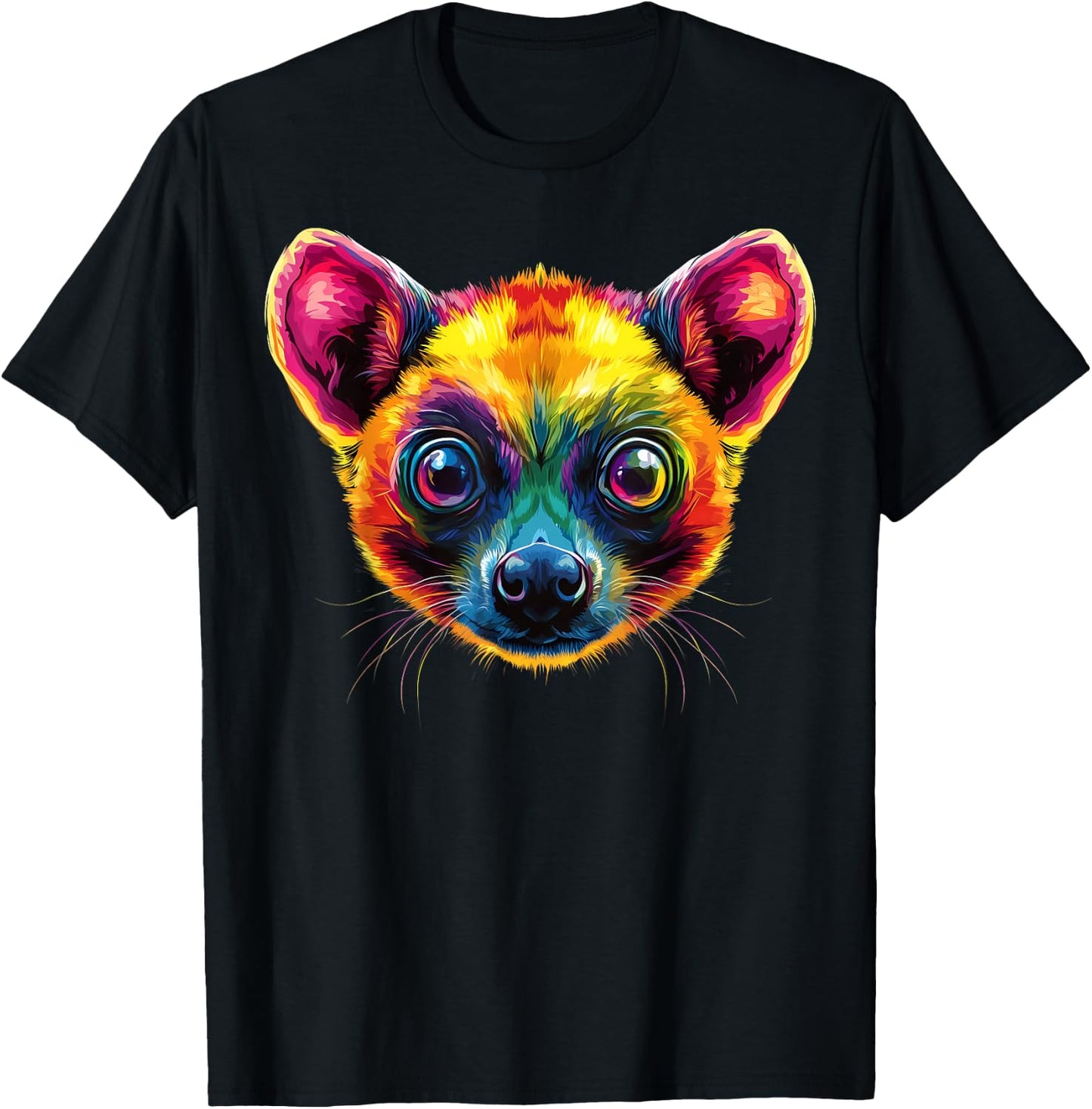 Colorful Kinkajou Face Cute Jungle Animal Lover Black T-Shirt - T-Shirt | Black