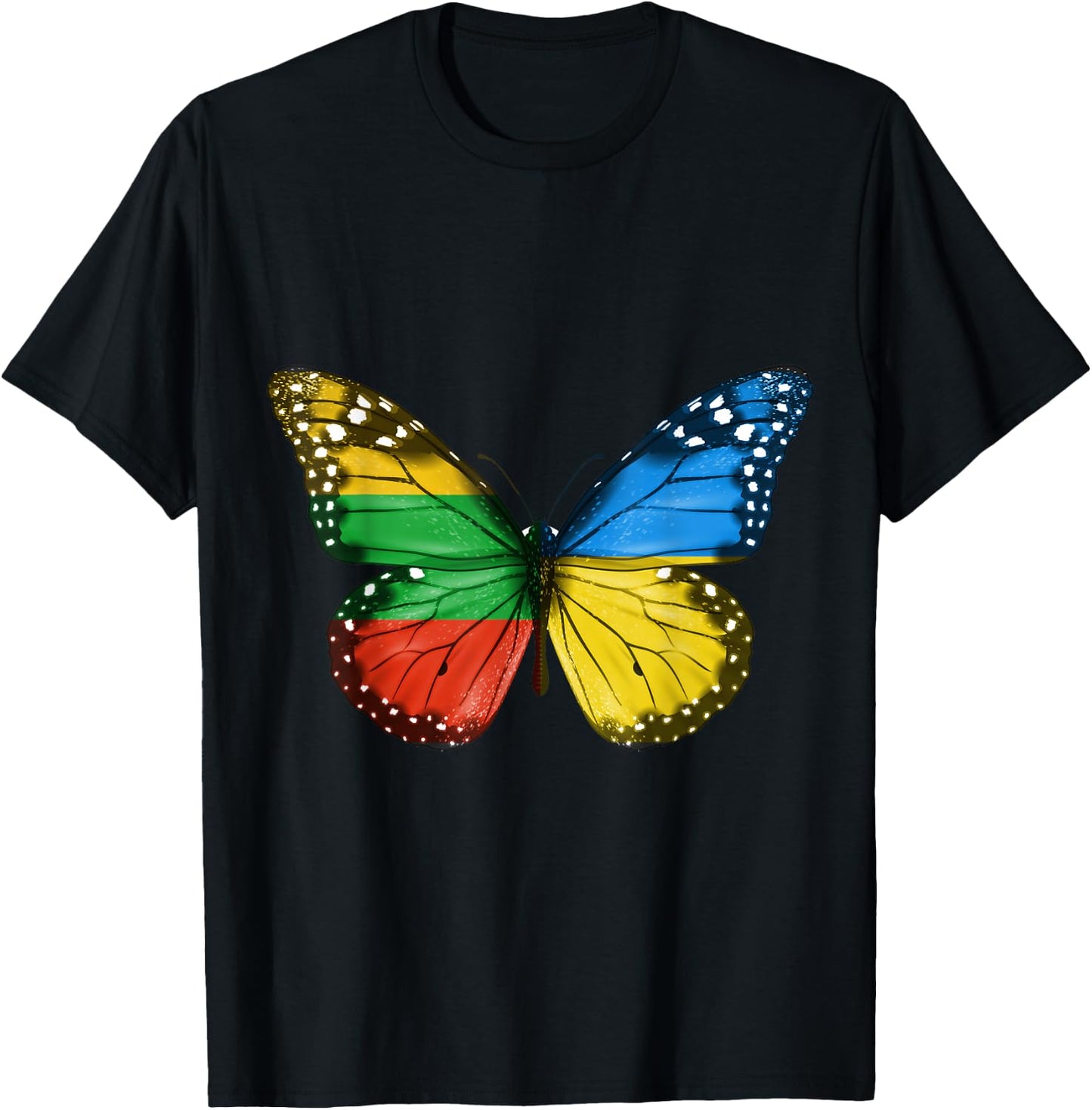 Lithuanian Ukrainian Flag Butterfly Lithuania Ukraine T-Shirt - T-Shirt | Black