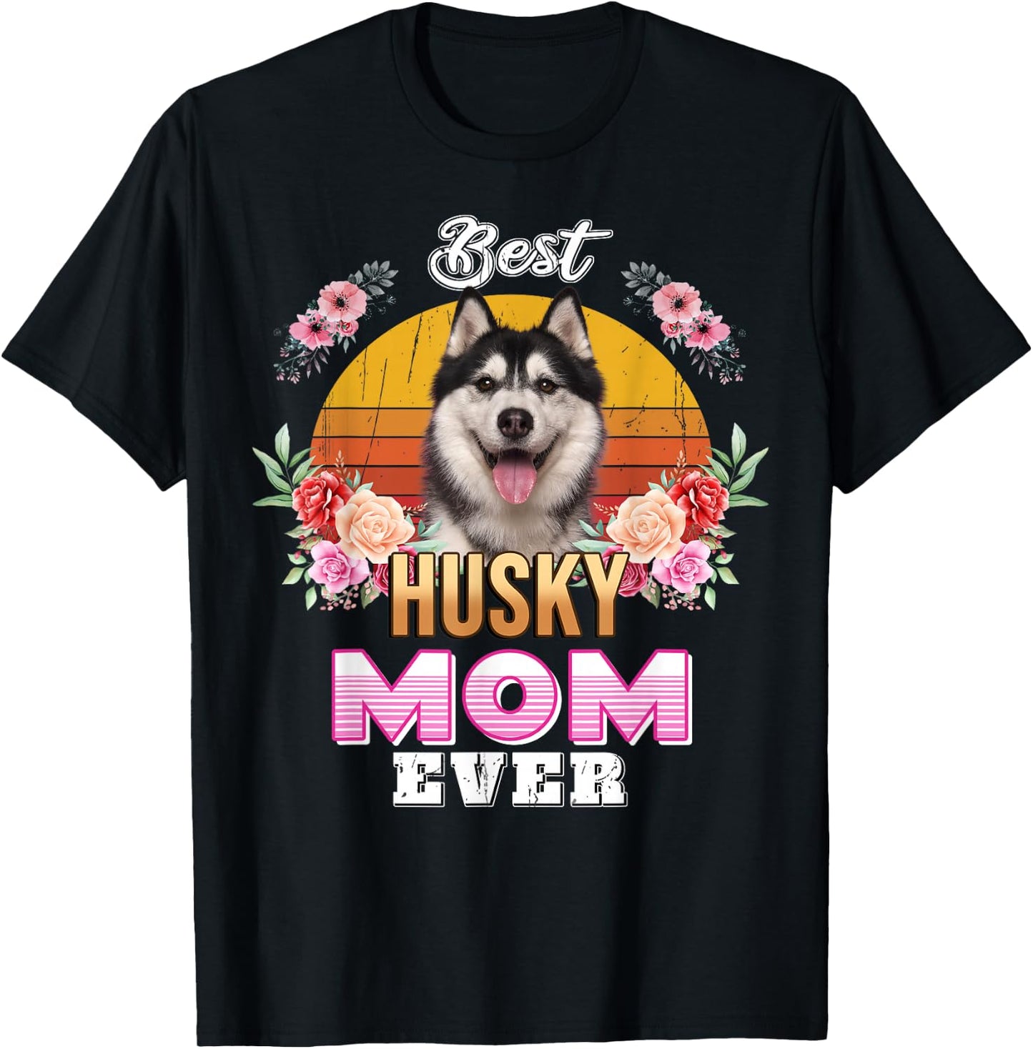 Vintage Best Husky Mom Ever Mothers Day For Dog Mom T-Shirt - T-Shirt | Black