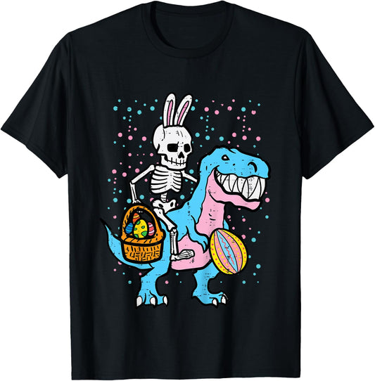 Kids Easter Skeleton On Dino Trex Egg Hunting Toddler Boys Kids T-Shirt - T-Shirt | Black