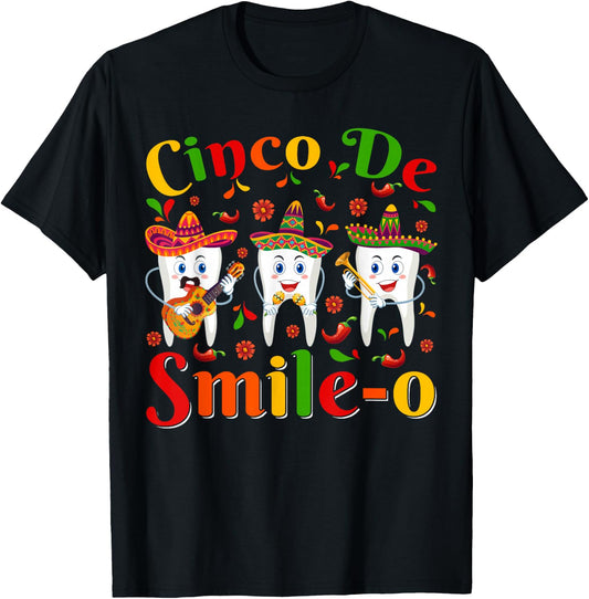 Funn Cinco De Smile-O Sombrero Teeth Cinco De Mayo Women Men T-Shirt - T-Shirt | Black