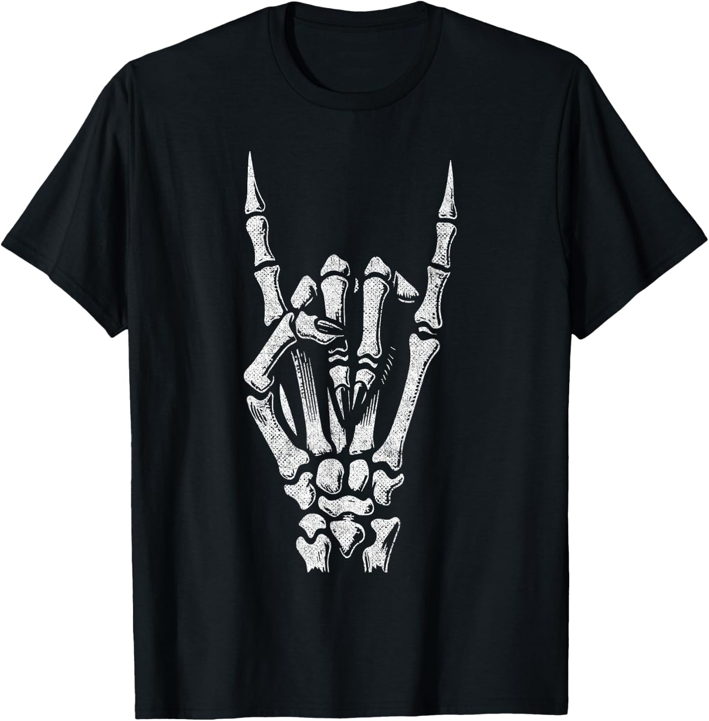 Skeleton Hand Rock Sign Gothic Devil Horns Graphic Halloween T-Shirt - T-Shirt | Black